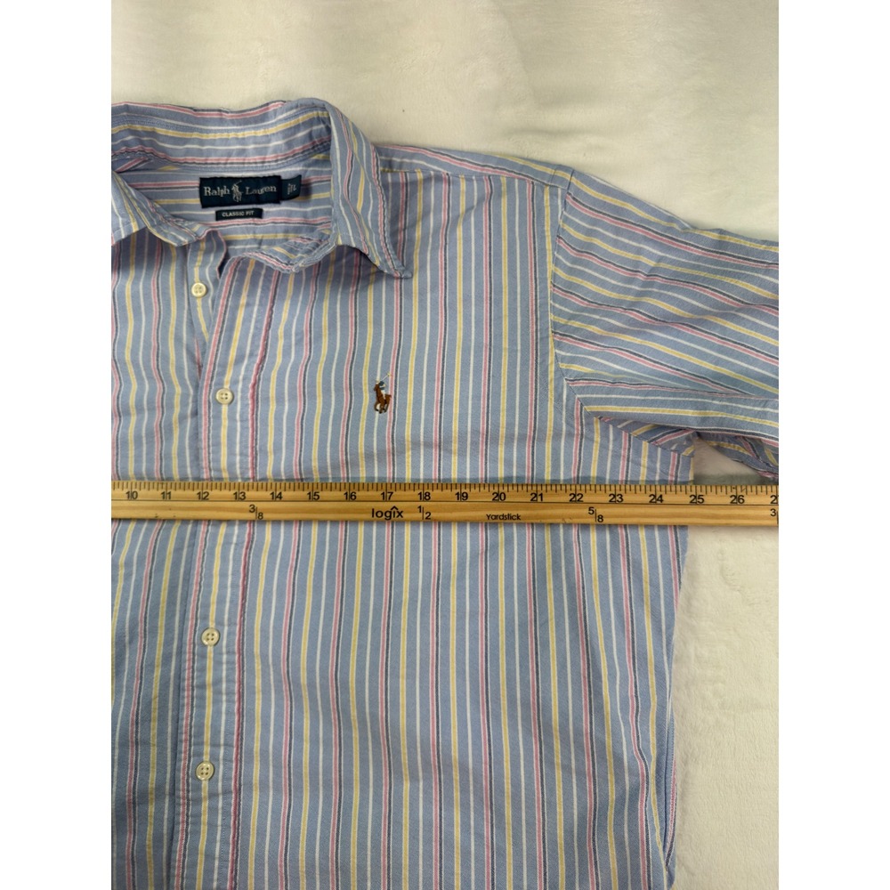 Ralph Lauren Classic Fit Mens Large Short Sleeve Striped Button Down Shirt Blue - Picture 4 of 6